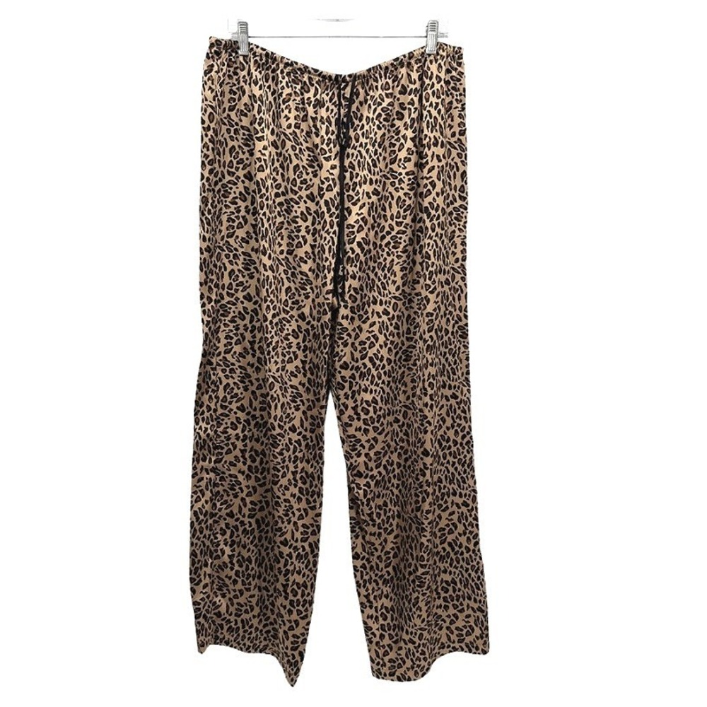 Pink K Pajama Pants Leopard Print Satin Drawstring Sleepwear Lounge 1X